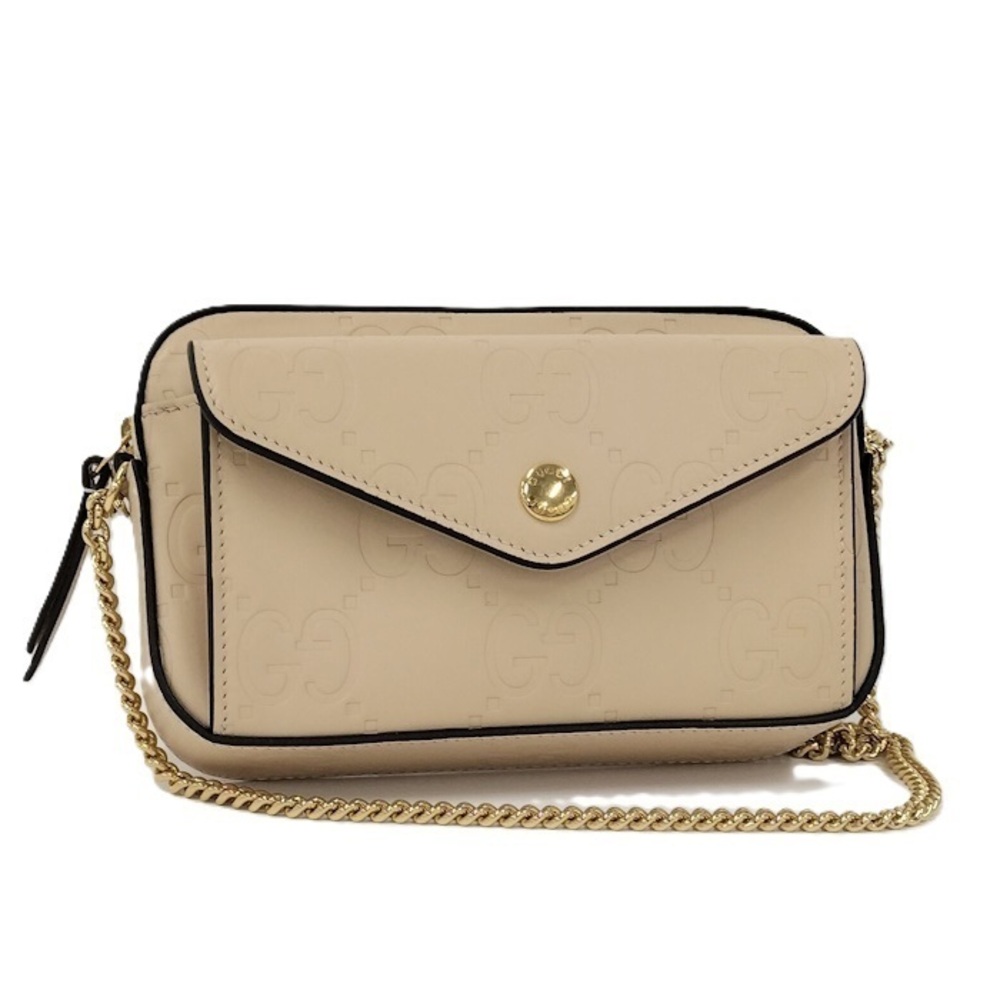 GUCCI Chain Shoulder Bag GG Leather Beige